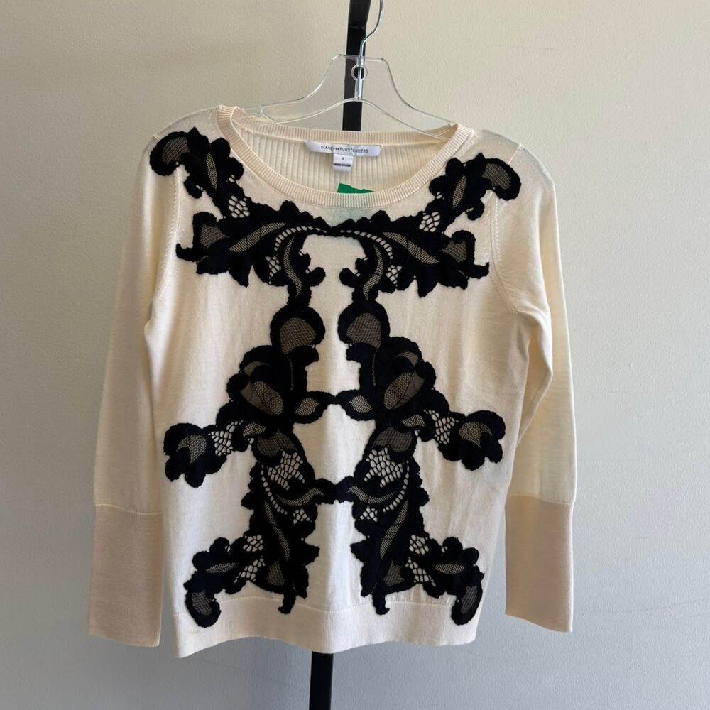 Diane Von Furstenberg Women's Cream Lace Sweater Size S #47759